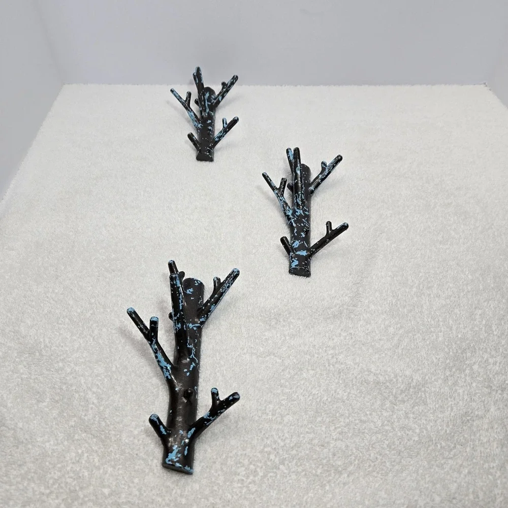 Bosign 3 Piece Tree Branch Wall Hanger Hooks Powder Blue Gunmetal Key Coat Hook
